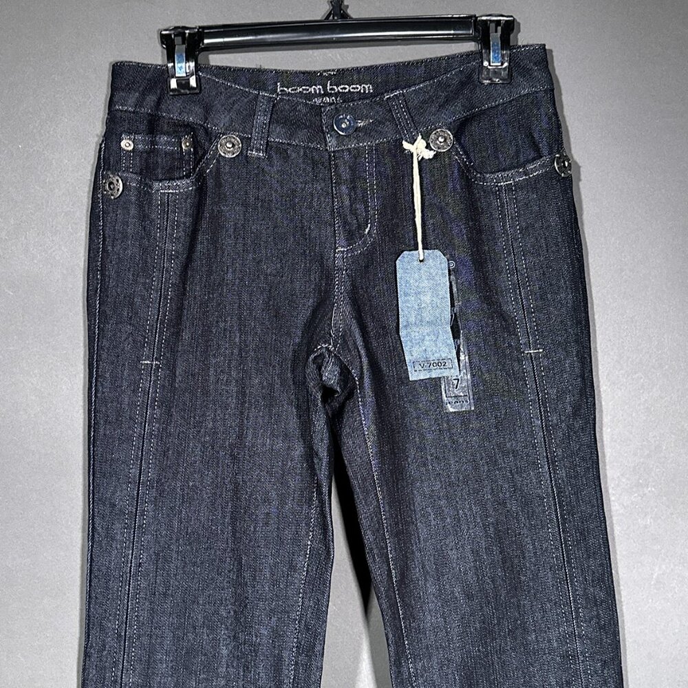 Boom Boom Jeans Dark Wash Denim With Silver Threads Juniors Size 7 - Picture 3 of 15